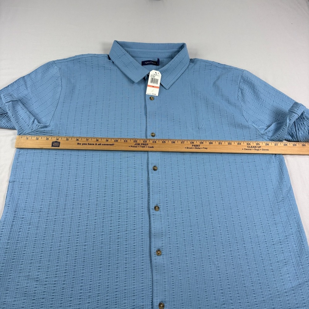Nautica Shirt Mens 3XL Blue Seersucker Button Up Stretch Casual Camp NEW - Picture 5 of 9